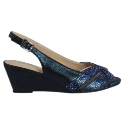 Glamour Heels<Peep Toe Wedges - Minsk - Navy